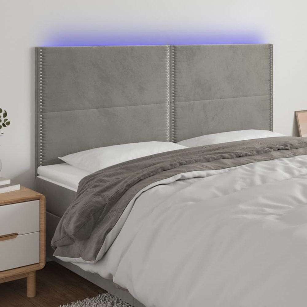 Vidaxl Čelo postele s LED bledosivé 200x5x118/128 cm zamat